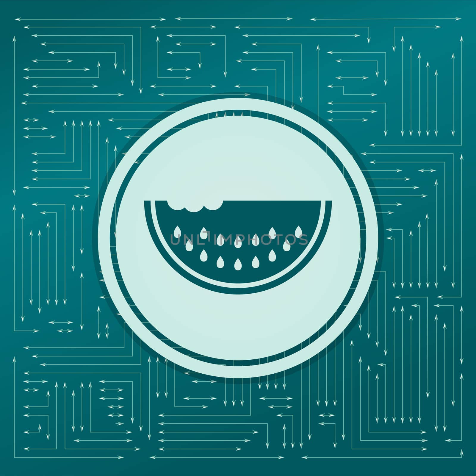 watermelon icon on a green background, with arrows in different directions. It appears on the electronic board. illustration