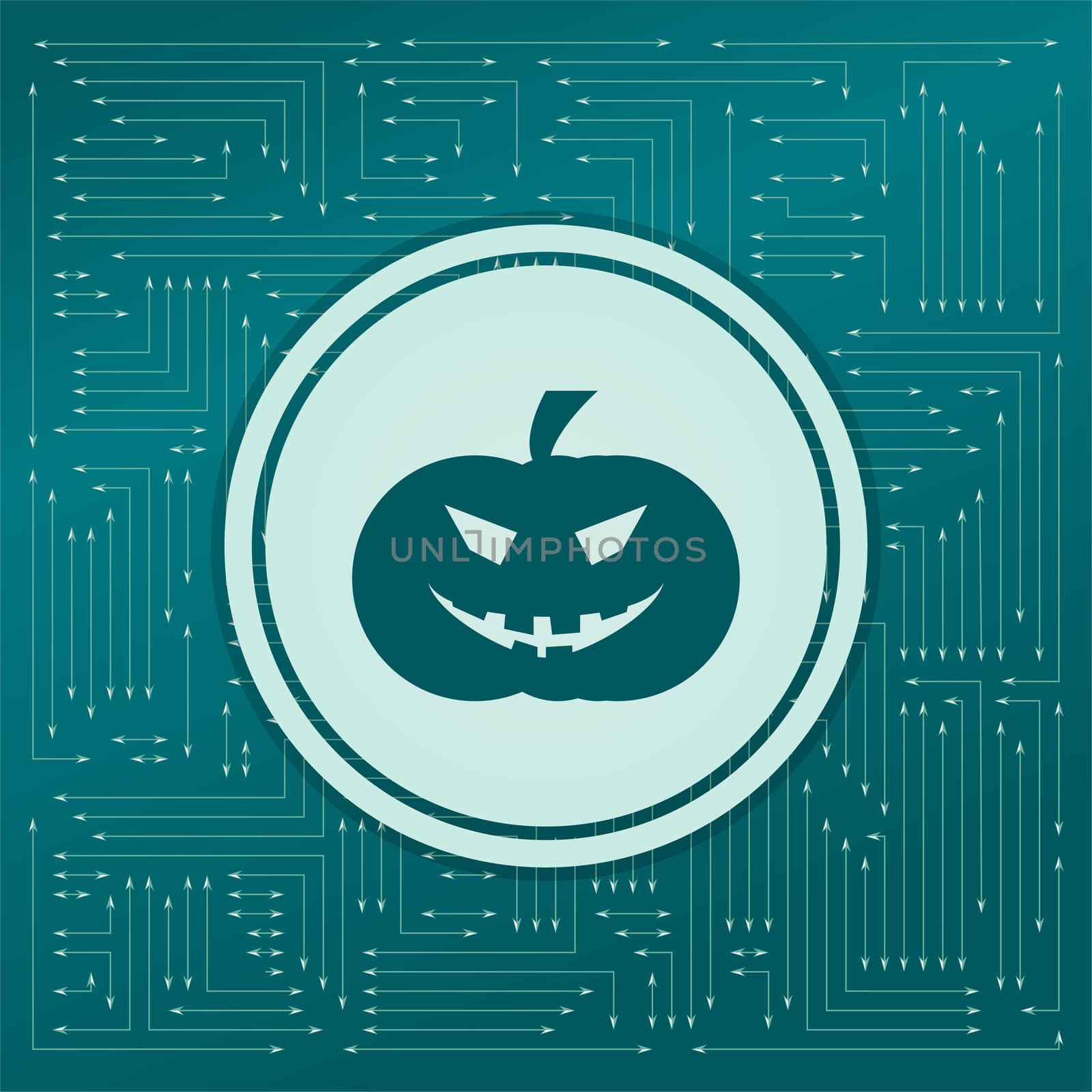 halloween pumpkin icon on a green background, with arrows in different directions. It appears on the electronic board.  by Adamchuk