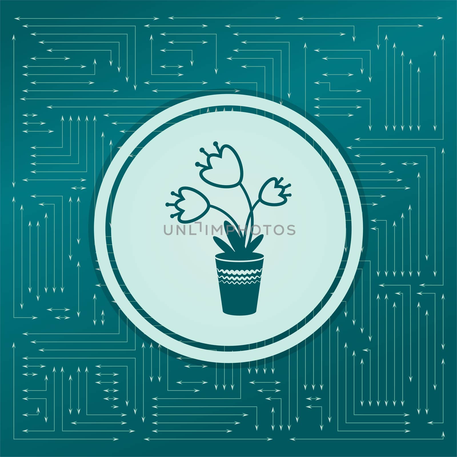 flower icon on a green background, with arrows in different directions. It appears on the electronic board. illustration