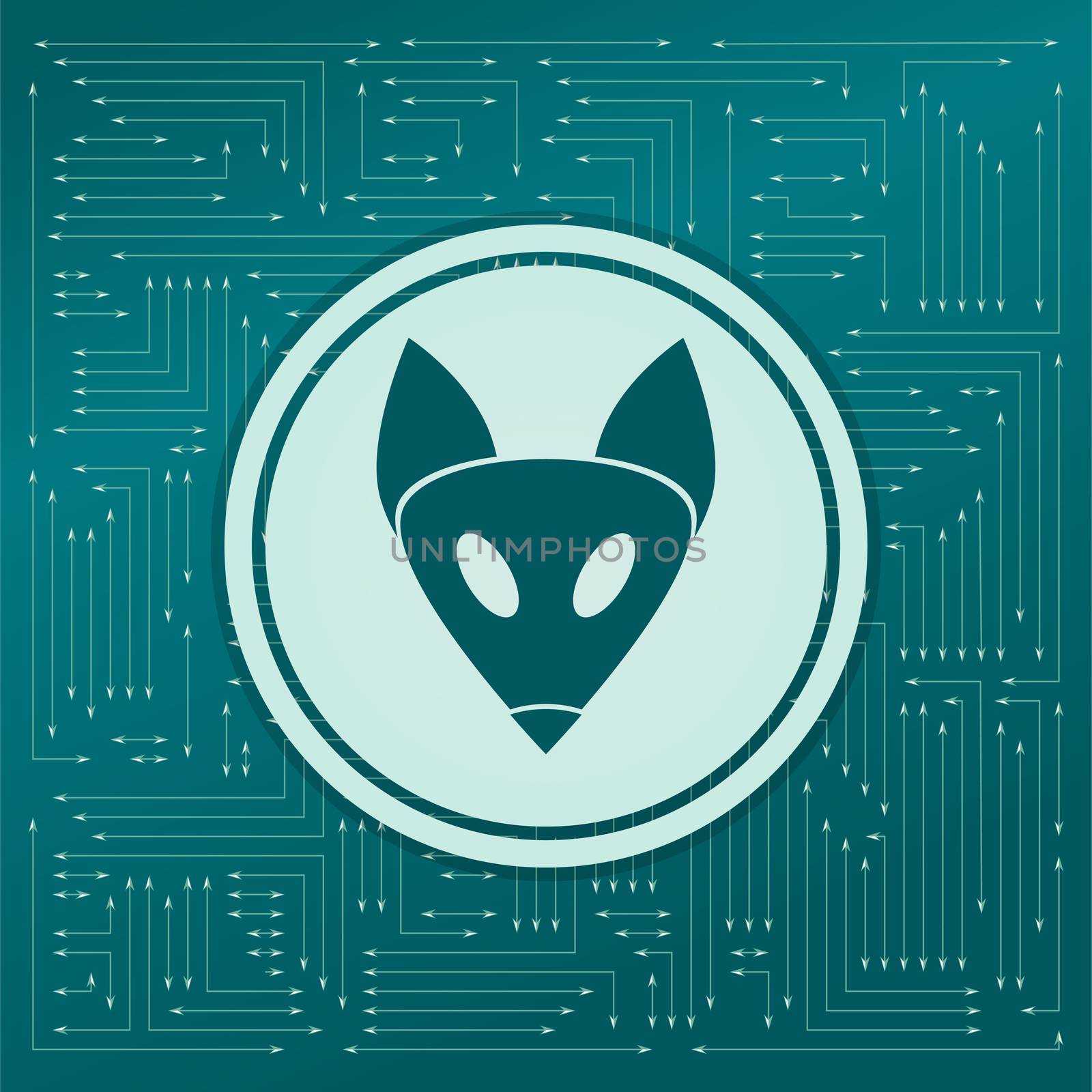 Fox icon on a green background, with arrows in different directions. It appears on the electronic board. illustration