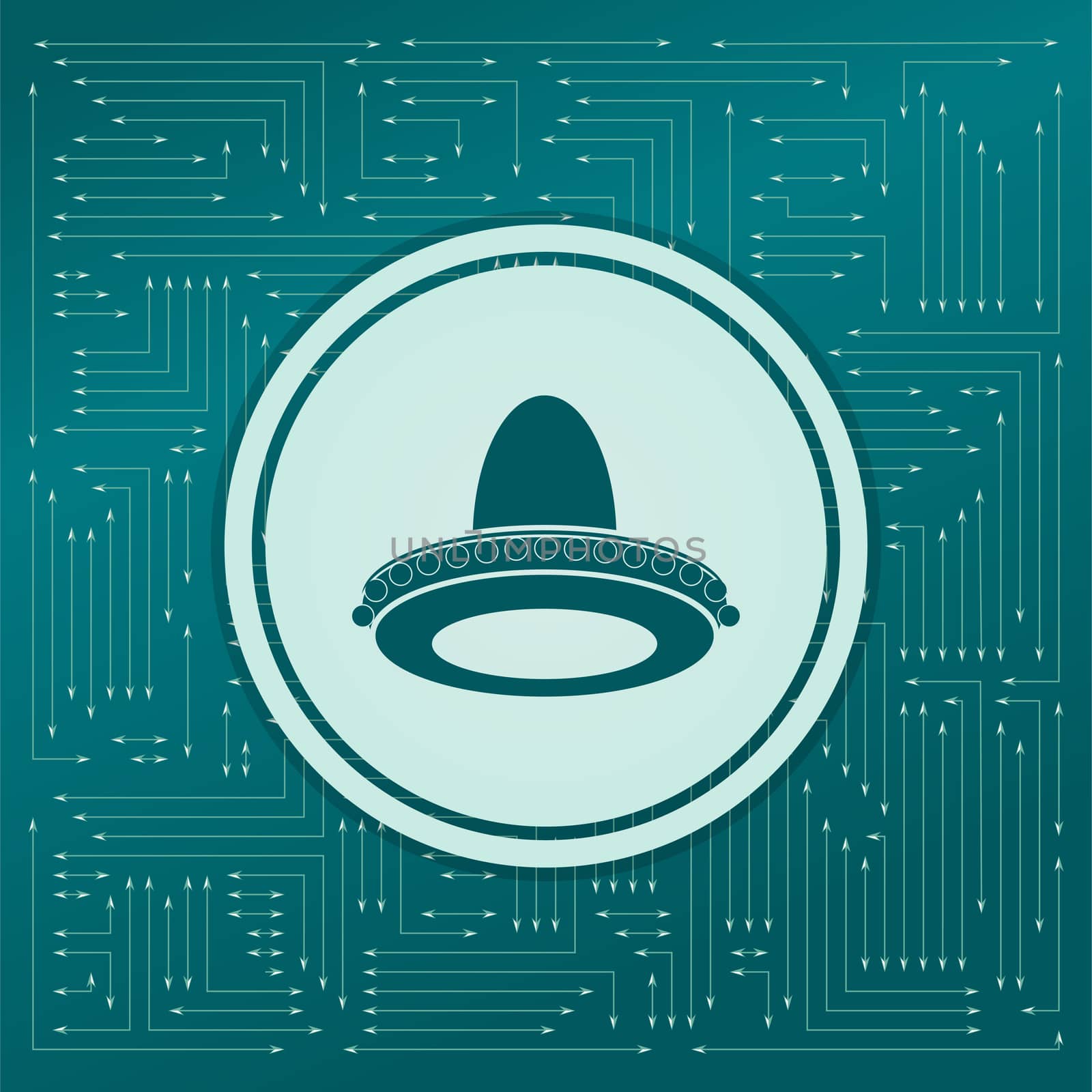 cowboy hat icon on a green background, with arrows in different directions. It appears on the electronic board.  by Adamchuk