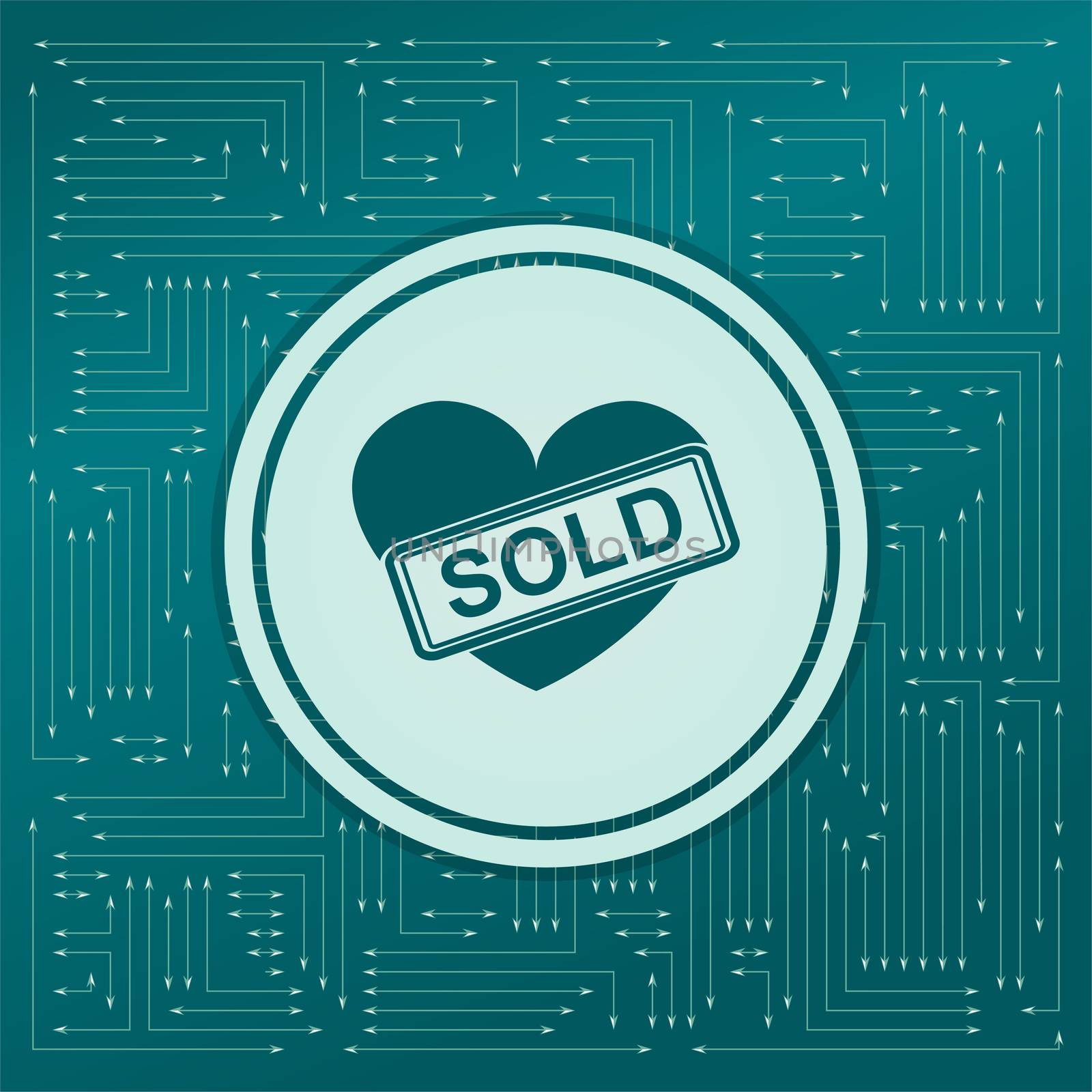 Heart icon on a green background, with arrows in different directions. It appears on the electronic board. illustration