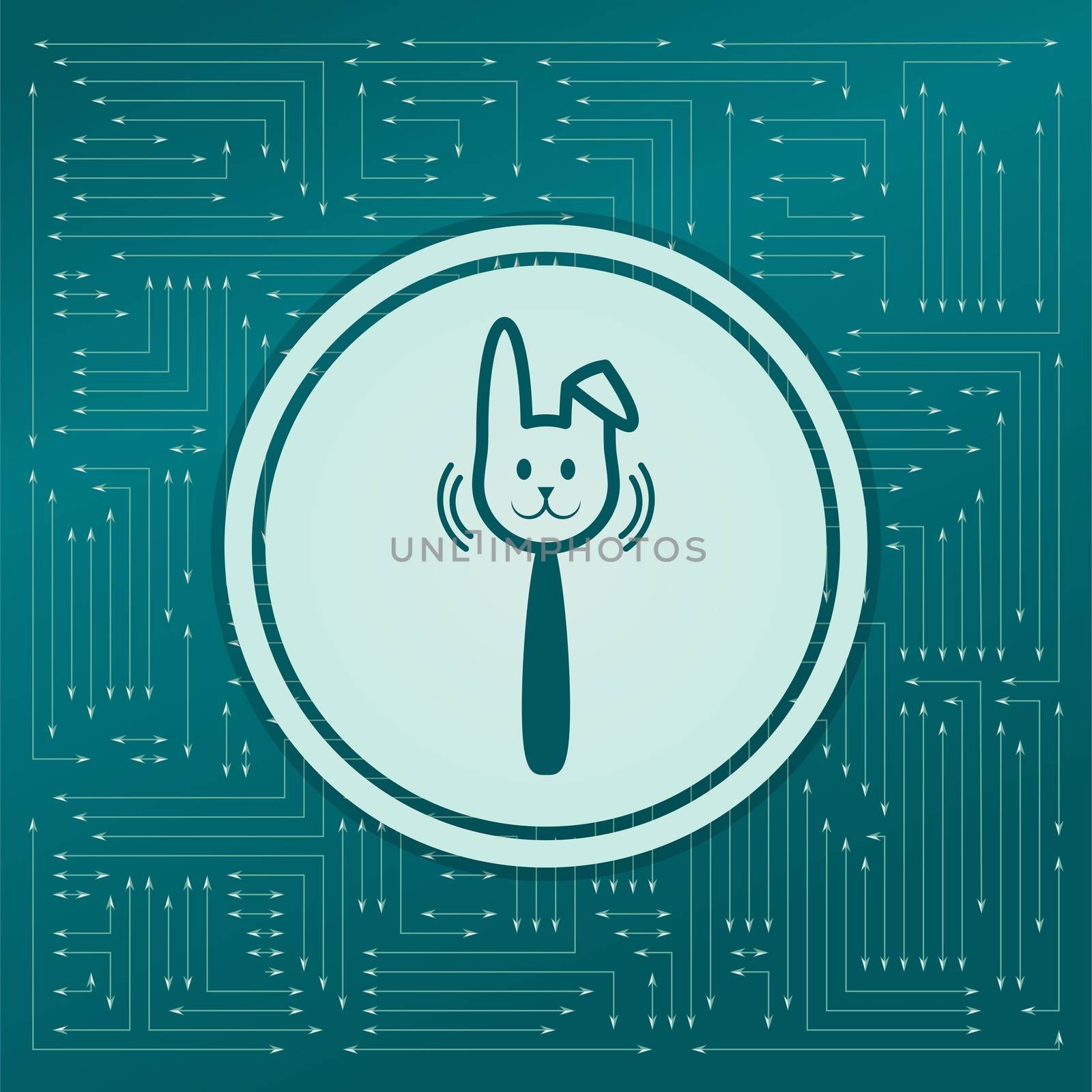 easter rabbit icon on a green background, with arrows in different directions. It appears on the electronic board. illustration