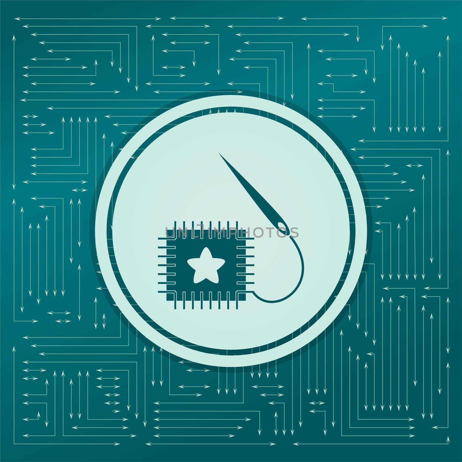 patch icon on a green background, with arrows in different directions. It appears on the electronic board. illustration