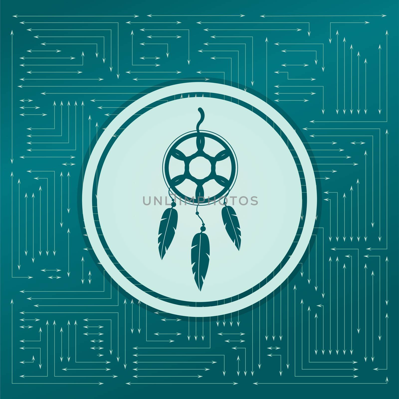 Dreamcatcher icon on a green background, with arrows in different directions. It appears on the electronic board. illustration