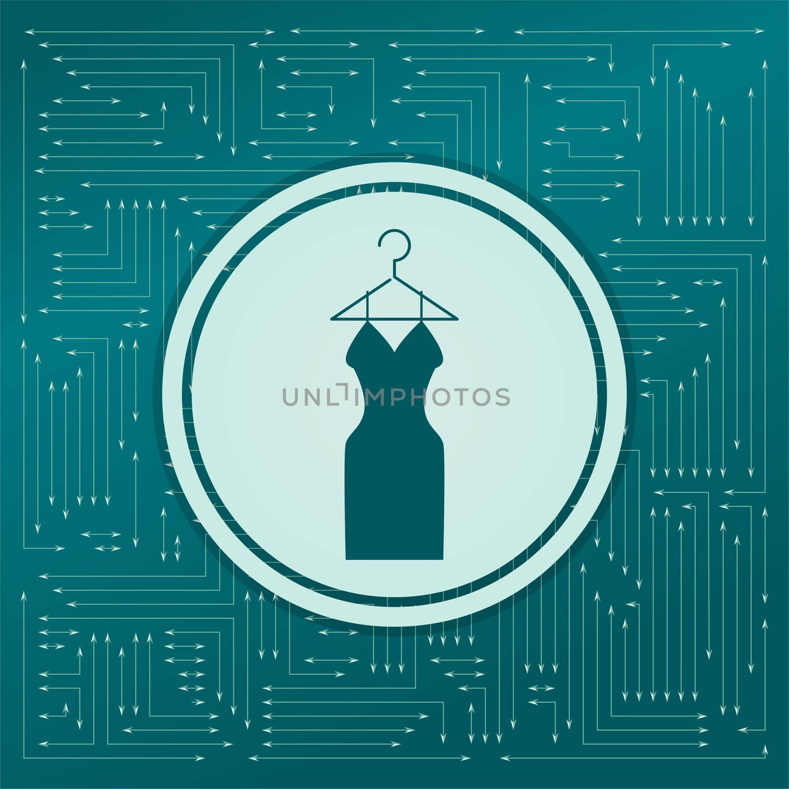 Dress Icon on a green background, with arrows in different directions. It appears on the electronic board. illustration