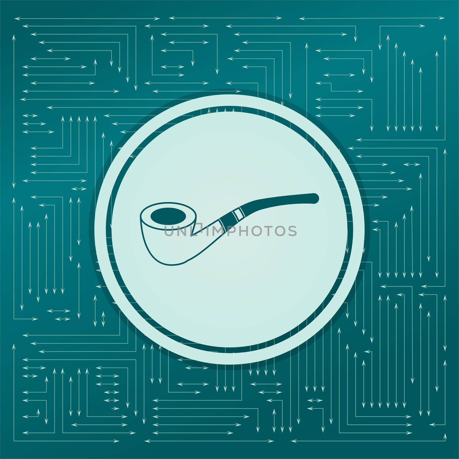 tobacco pipe icon on a green background, with arrows in different directions. It appears on the electronic board. illustration