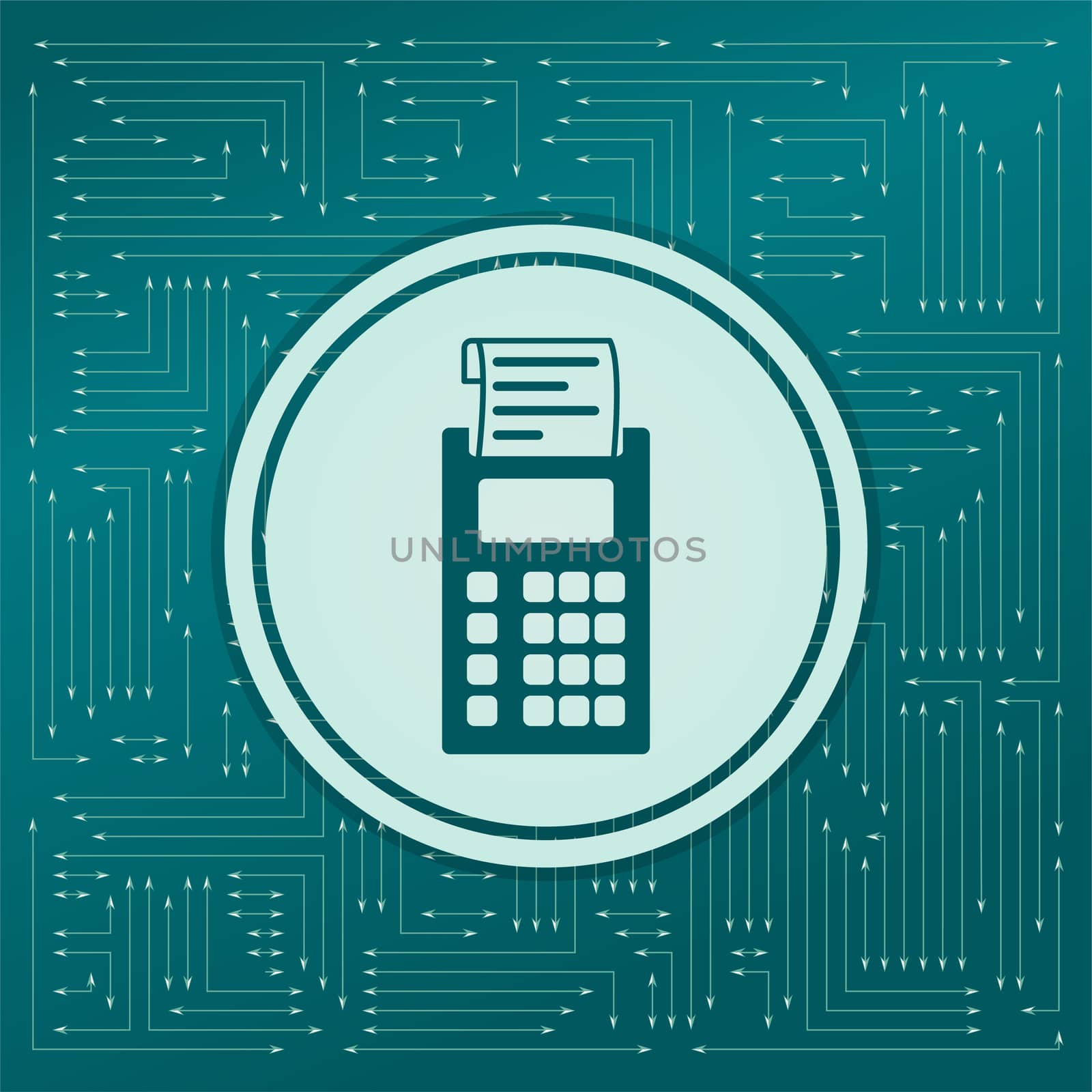 calculator icon on a green background, with arrows in different directions. It appears on the electronic board. illustration