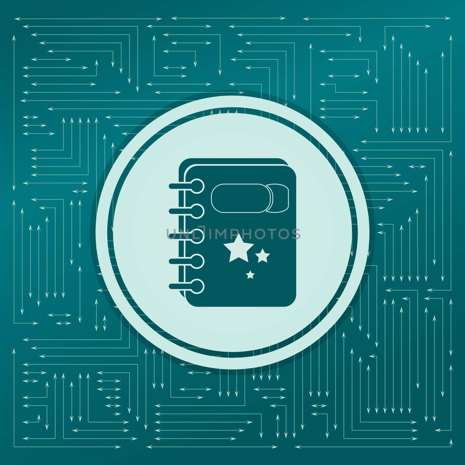 book Icon on a green background, with arrows in different directions. It appears on the electronic board. illustration