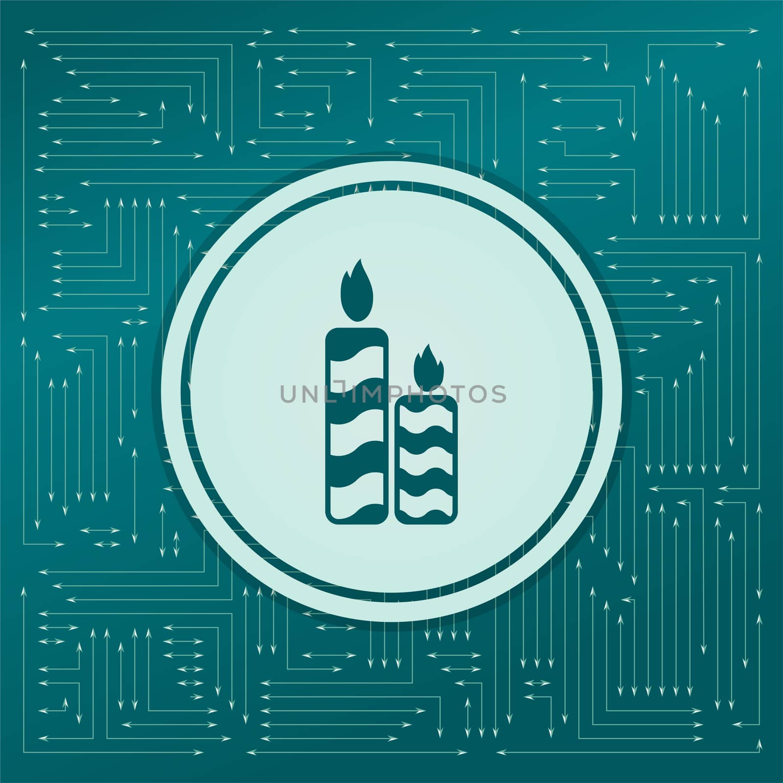 Candle icon on a green background, with arrows in different directions. It appears on the electronic board.  by Adamchuk