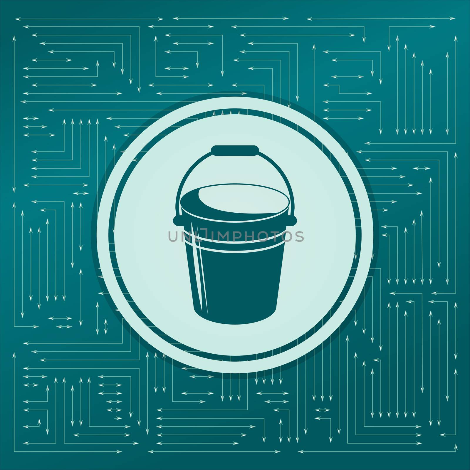 Bucket icon on a green background, with arrows in different directions. It appears on the electronic board. illustration