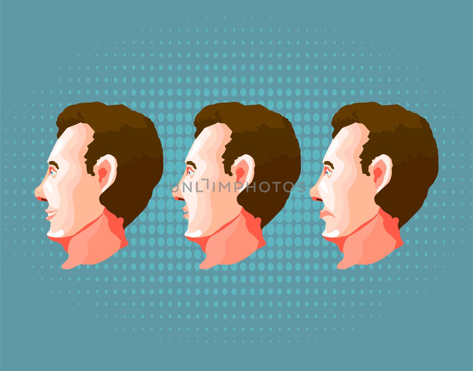 Male face with different emotions on blue background by Adamchuk