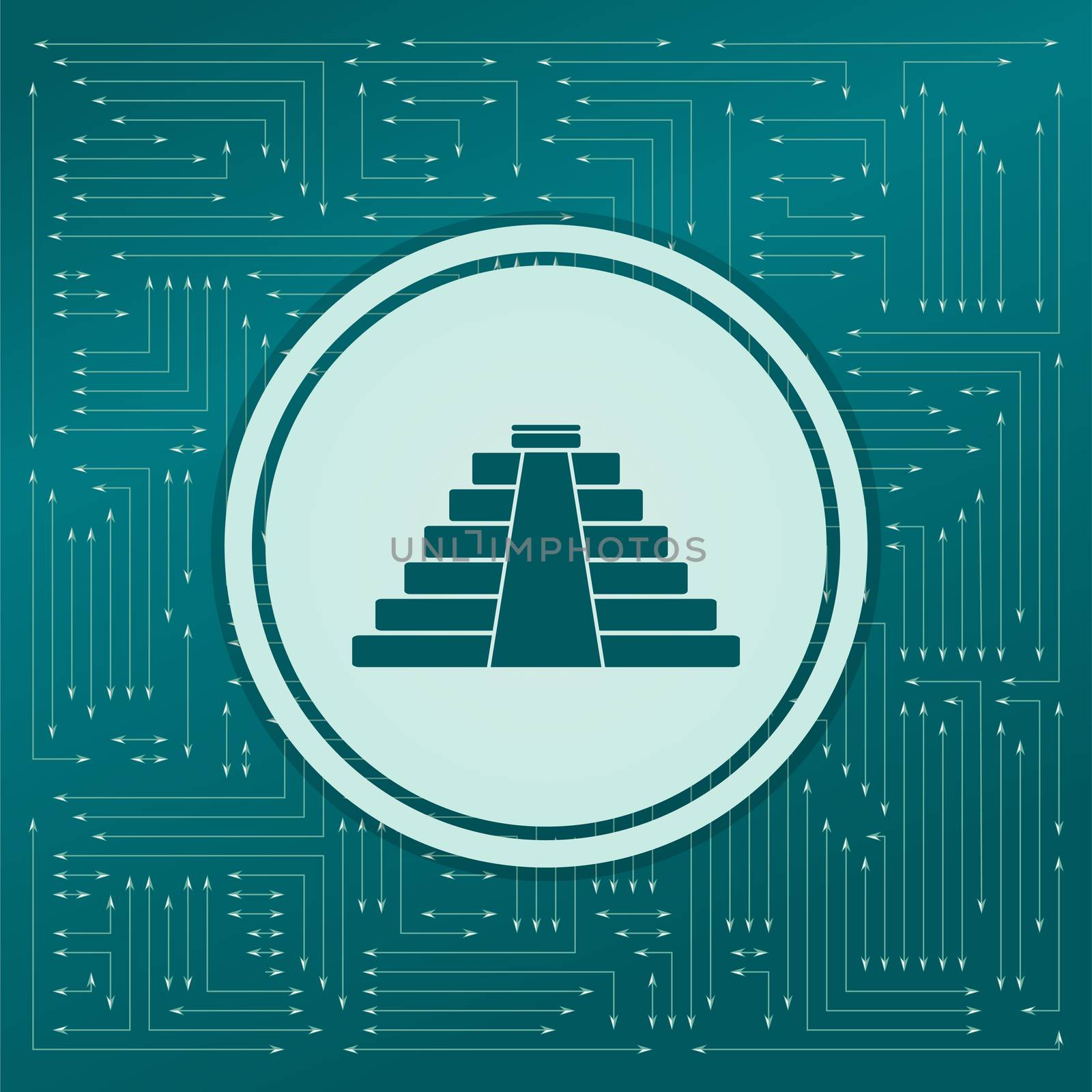 pyramid icon on a green background, with arrows in different directions. It appears on the electronic board.  by Adamchuk