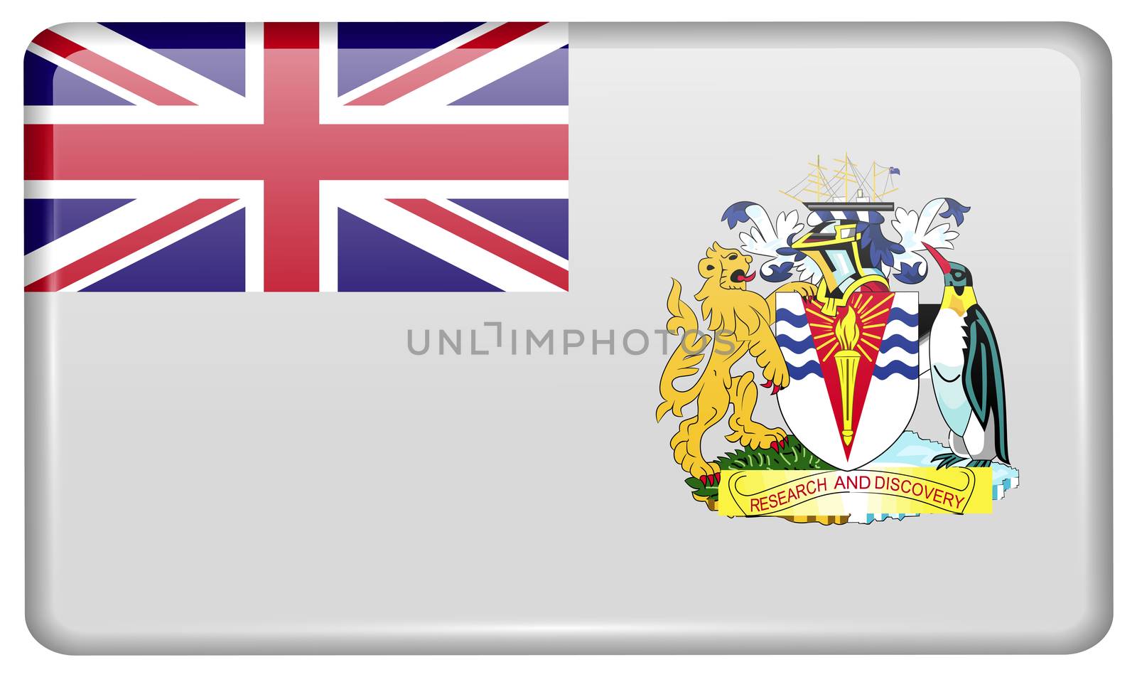 Flags of British Antarctic Territory in the form of a magnet on refrigerator with reflections light. illustration