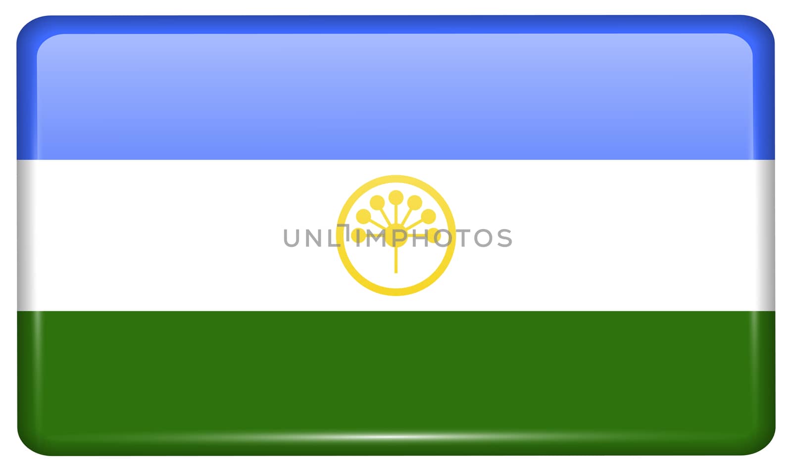 Flags of Bashkortostan in the form of a magnet on refrigerator with reflections light. illustration