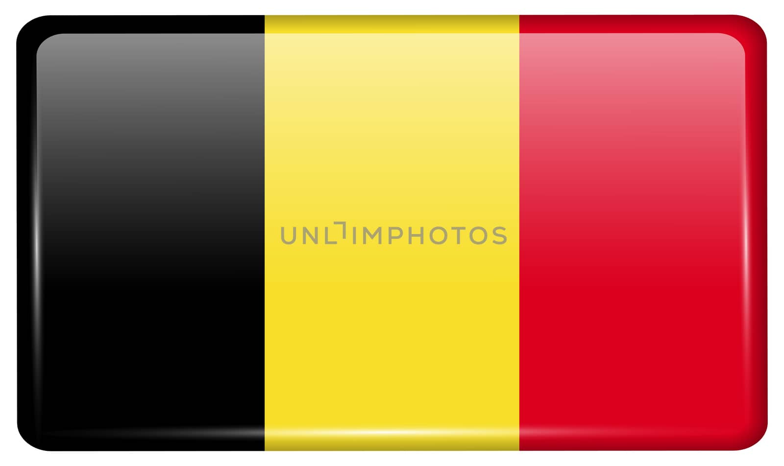 Flags Belgium in the form of a magnet on refrigerator with reflections light.  by Adamchuk