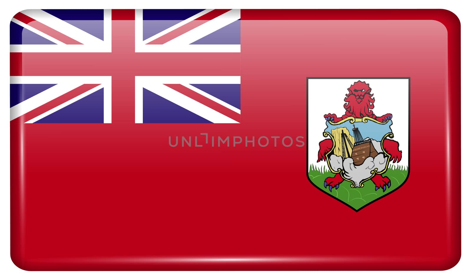 Flags of Bermuda in the form of a magnet on refrigerator with reflections light. illustration