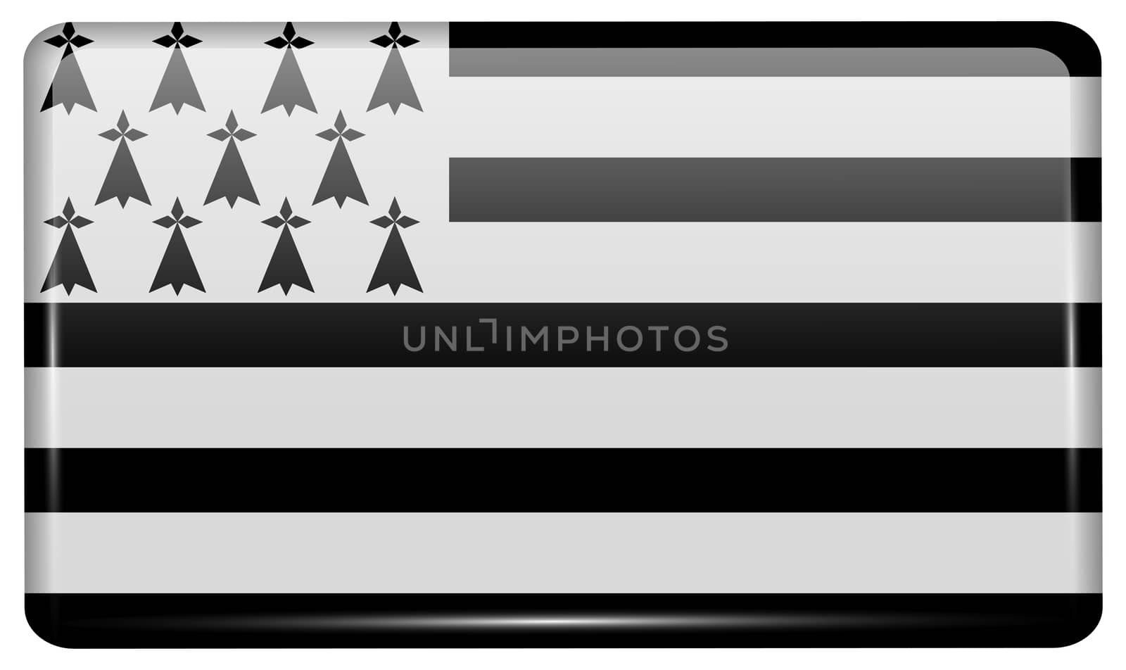 Flags of Brittany in the form of a magnet on refrigerator with reflections light. illustration