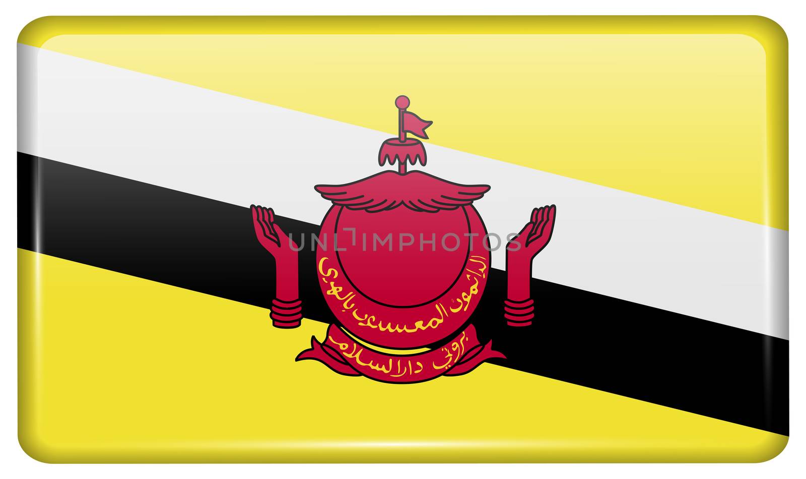 Flags Brunei in the form of a magnet on refrigerator with reflections light.  by Adamchuk