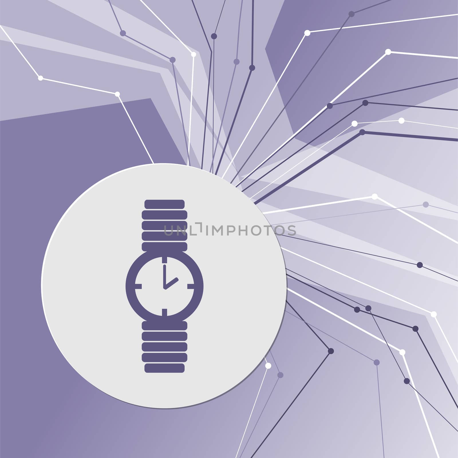 watch icon on purple abstract modern background. The lines in all directions. With room for your advertising. illustration