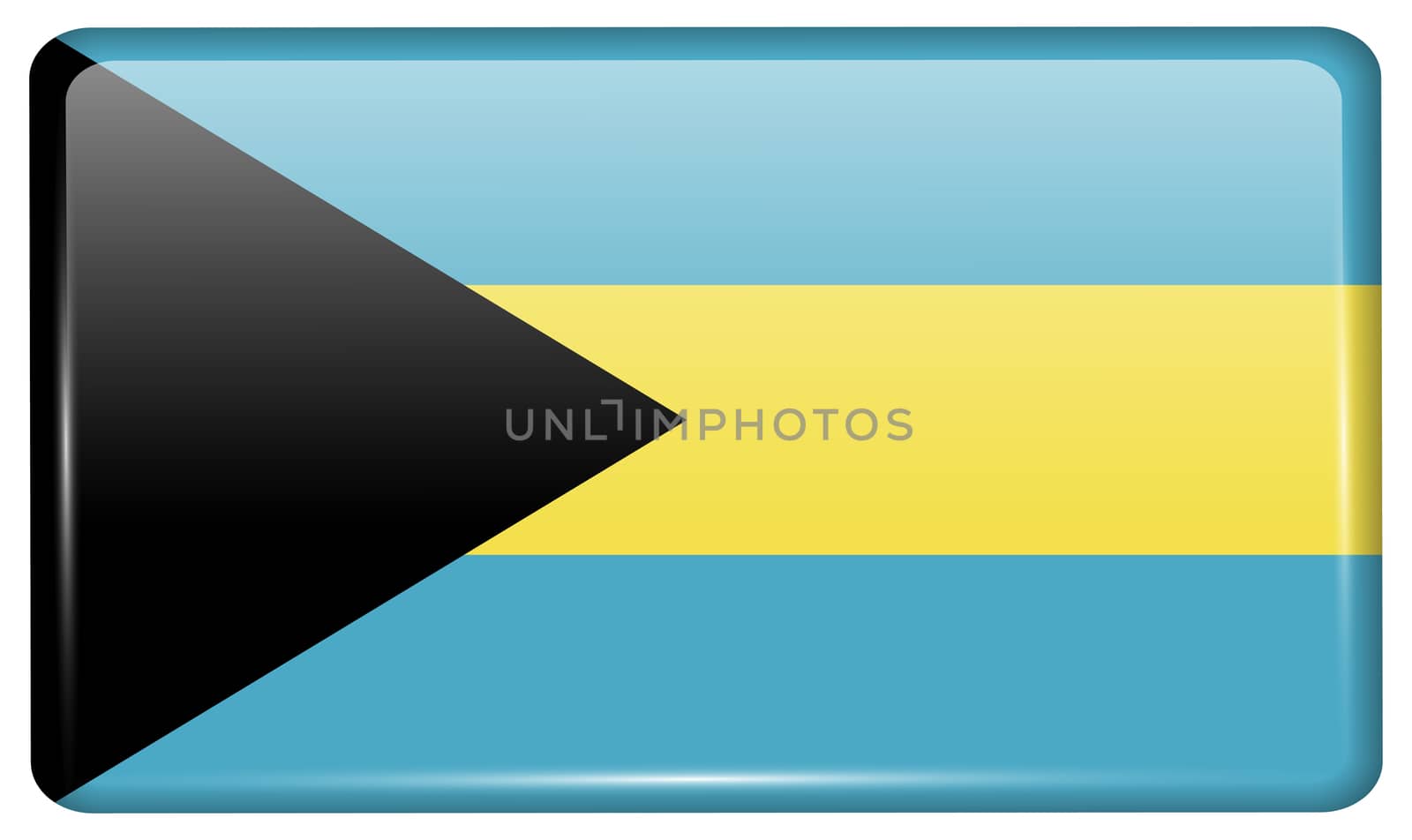 Flags of Bahamas in the form of a magnet on refrigerator with reflections light. illustration