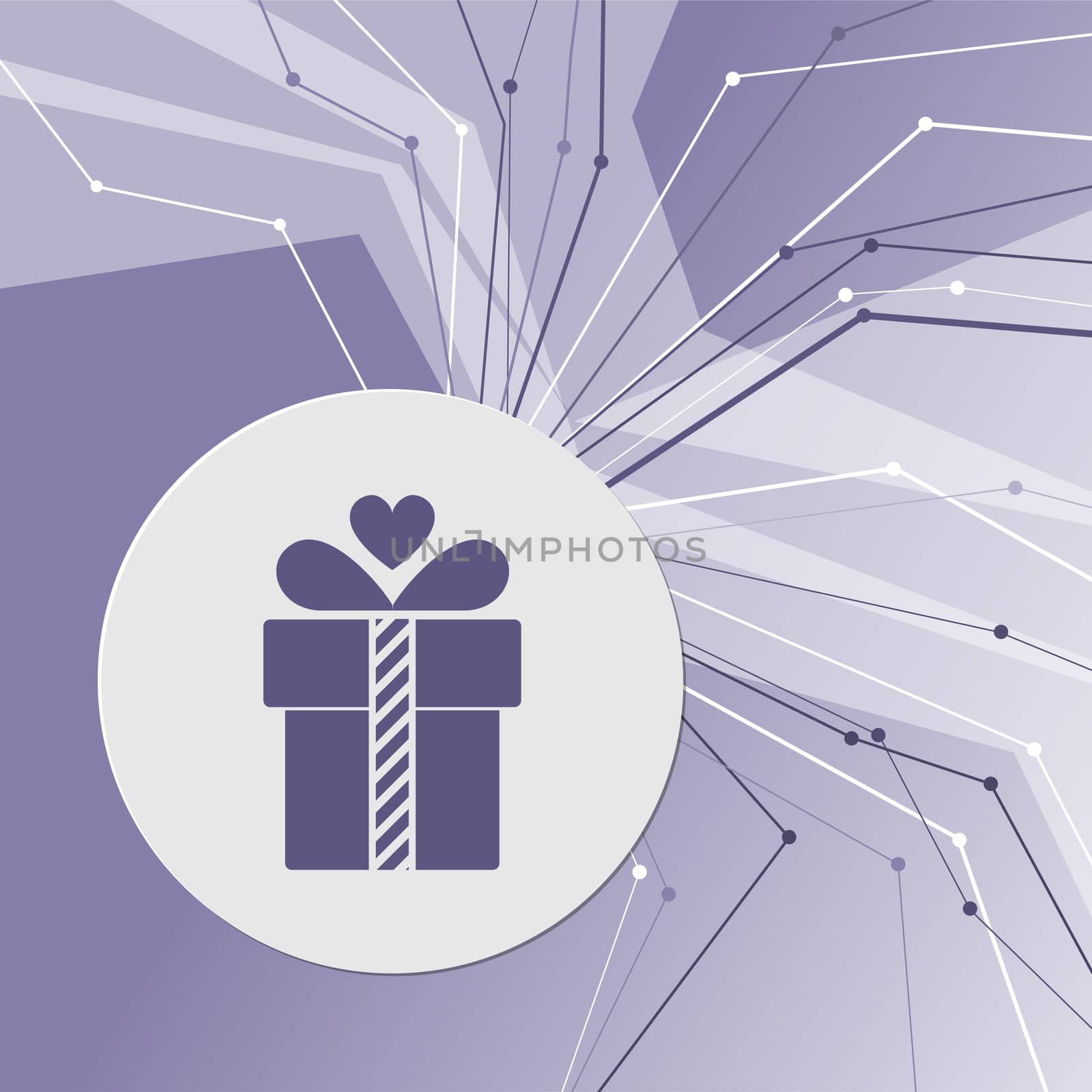 Gift box icon on purple abstract modern background. The lines in all directions. With room for your advertising. illustration