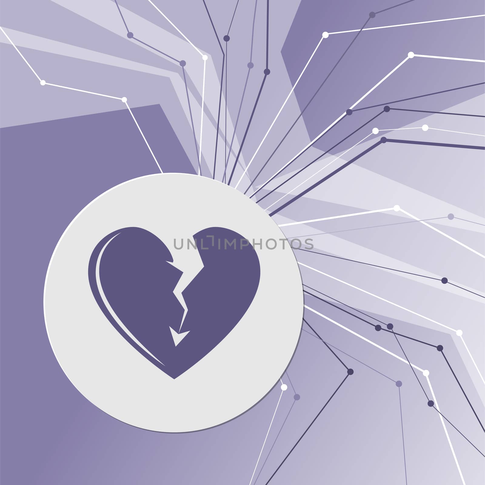 Broken heart icon on purple abstract modern background. The lines in all directions. With room for your advertising.  by Adamchuk