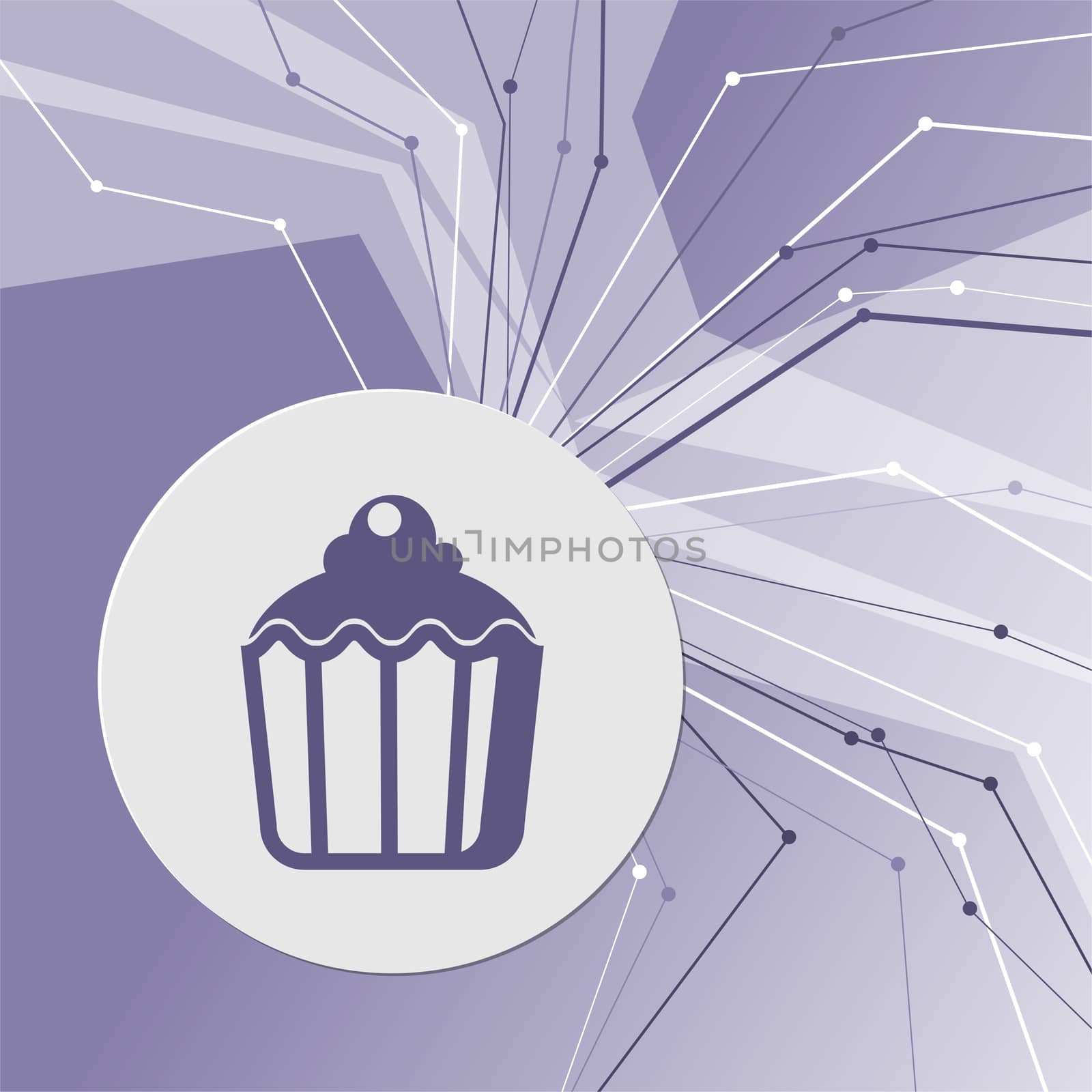 cupcake, muffin icon on purple abstract modern background. The lines in all directions. With room for your advertising. illustration