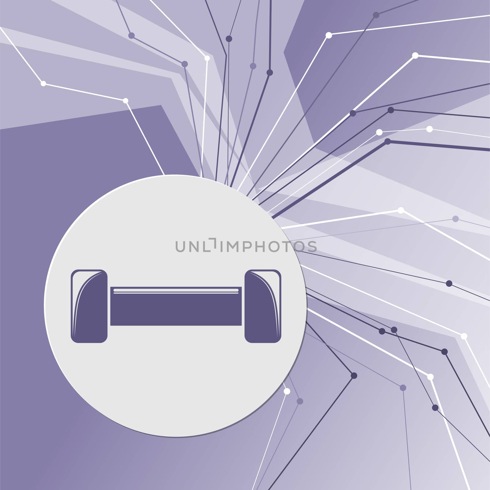 Dumbbell icon on purple abstract modern background. The lines in all directions. With room for your advertising. illustration