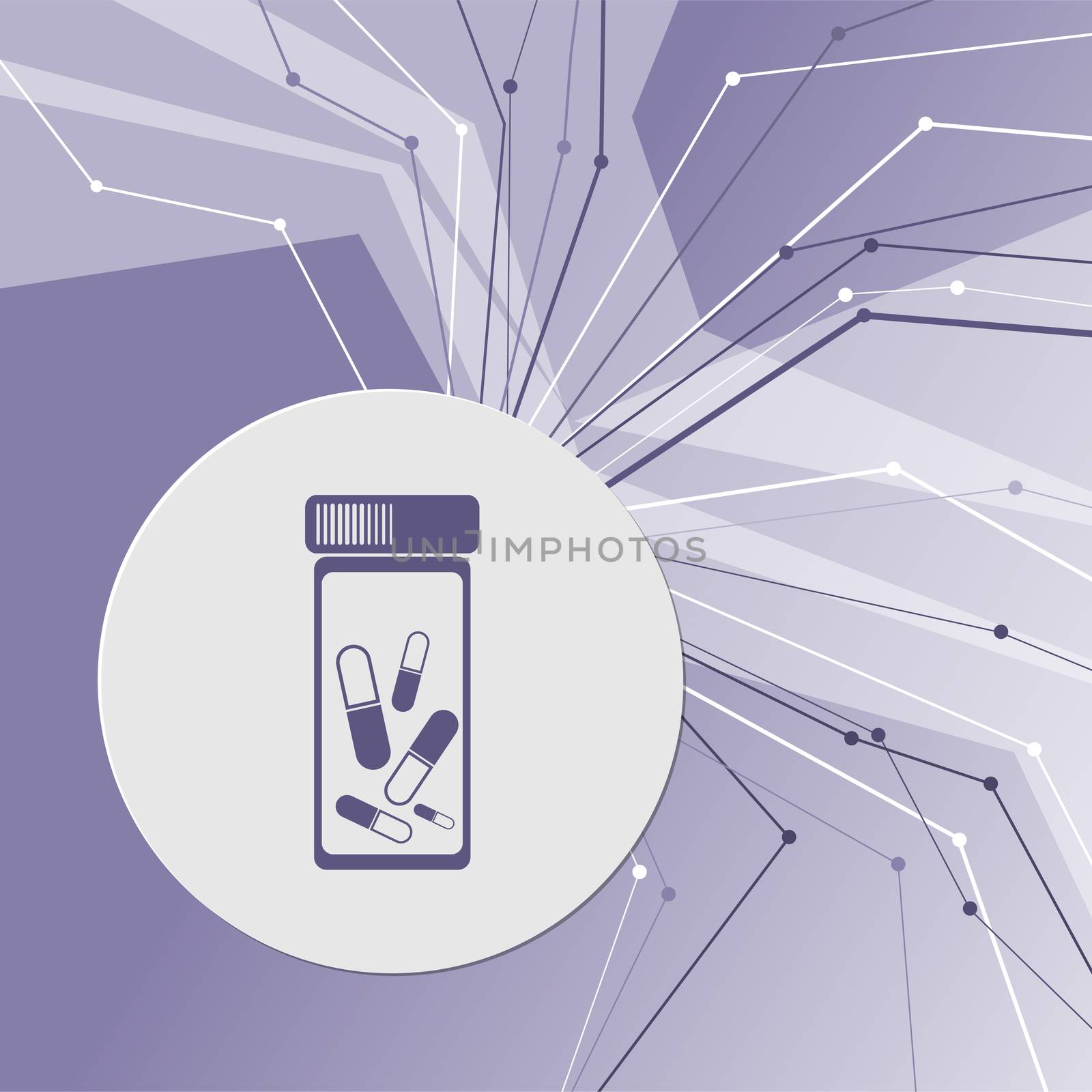 Pills, medication icon on purple abstract modern background. The lines in all directions. With room for your advertising. illustration