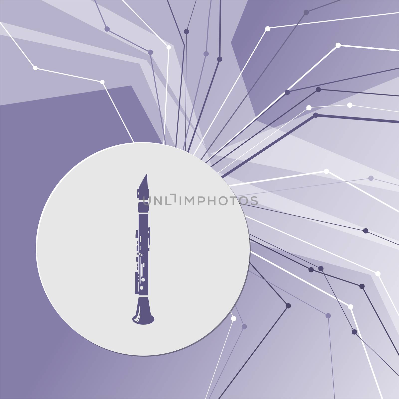 Clarinet icon on purple abstract modern background. The lines in all directions. With room for your advertising. illustration