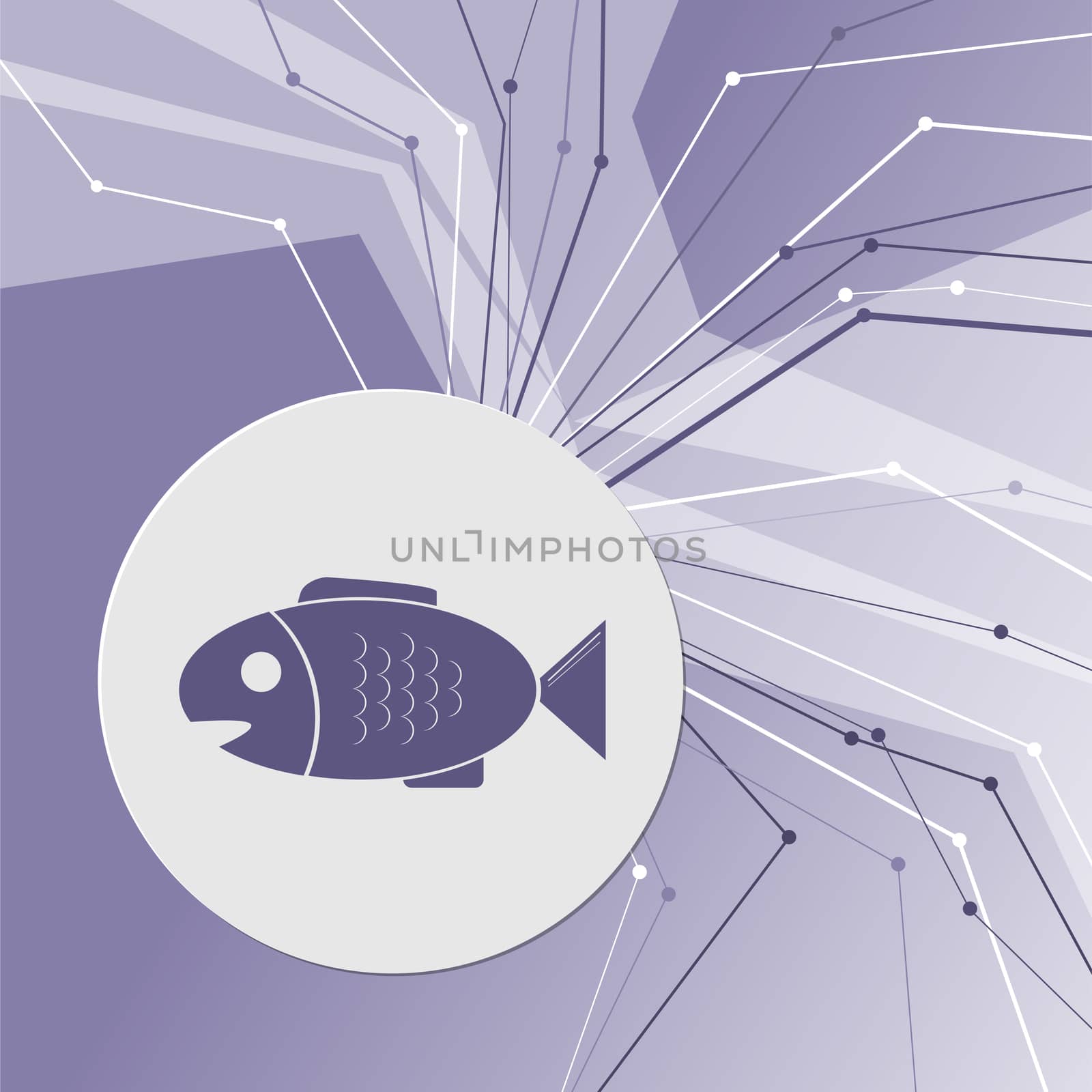 Fish icon on purple abstract modern background. The lines in all directions. With room for your advertising.  by Adamchuk