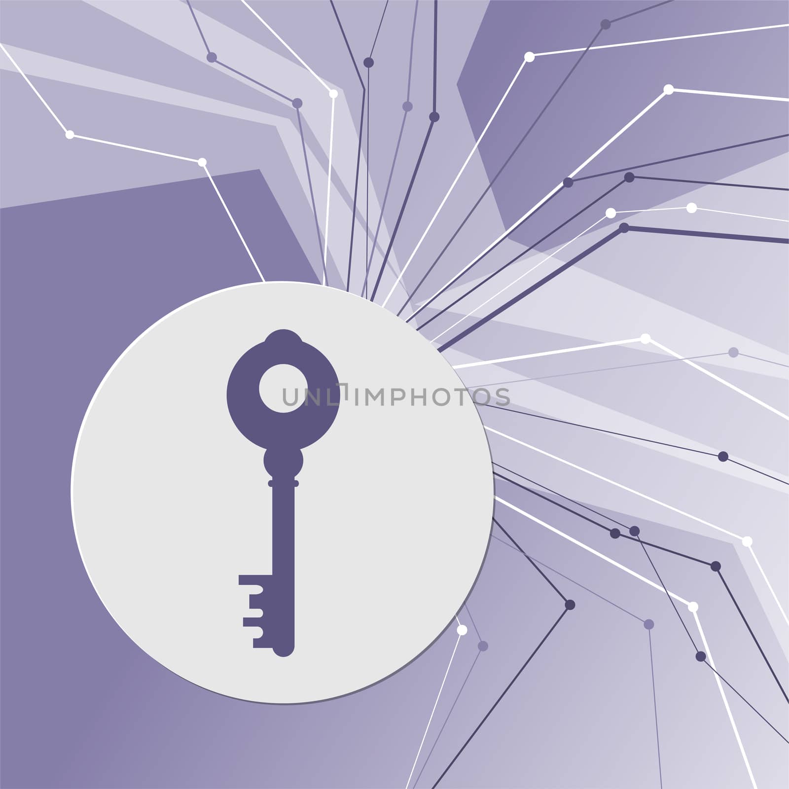 Key Icon on purple abstract modern background. The lines in all directions. With room for your advertising. illustration
