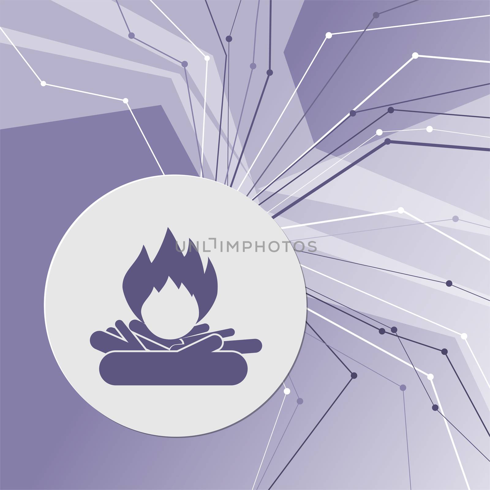 Fire Icon on purple abstract modern background. The lines in all directions. With room for your advertising. illustration