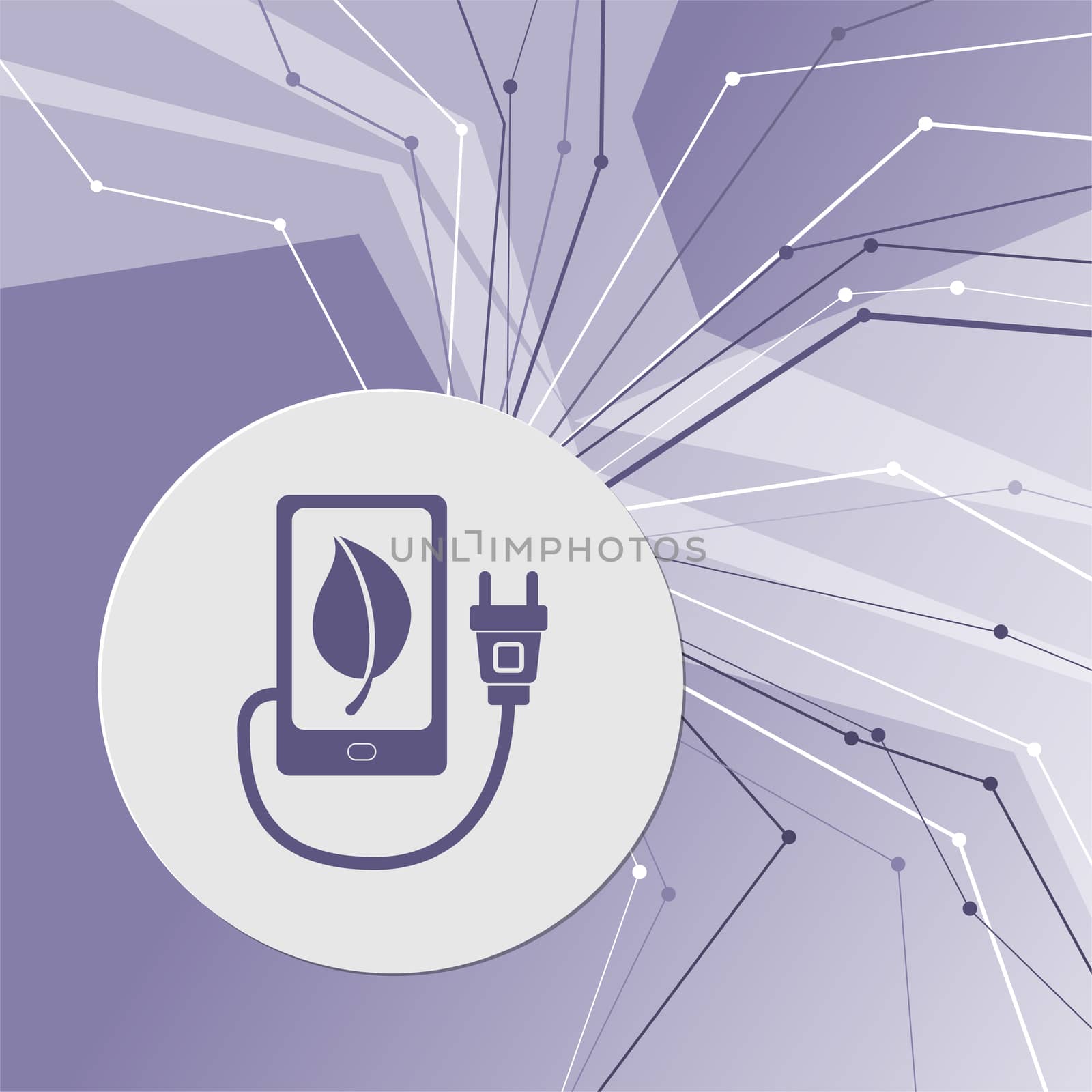 charge eco power, usb cable is connected to the phone icon on purple abstract modern background. The lines in all directions. With room for your advertising. illustration