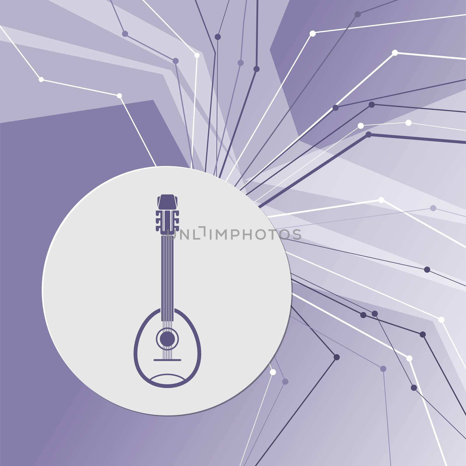 Guitar, music instrument icon on purple abstract modern background. The lines in all directions. With room for your advertising.  by Adamchuk