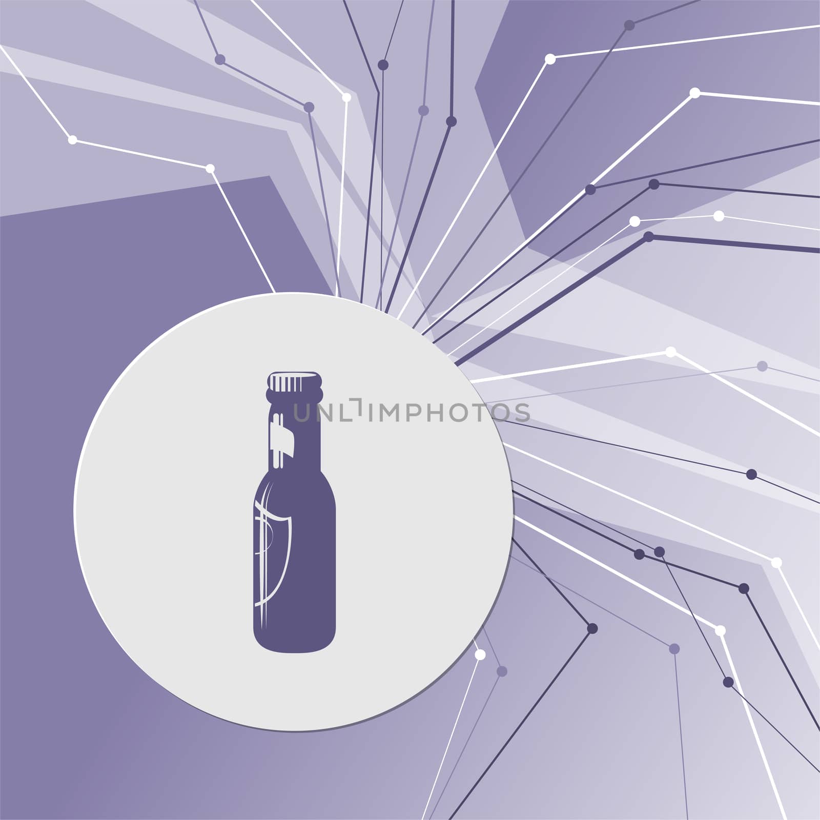 Beer bottle Icon on purple abstract modern background. The lines in all directions. With room for your advertising. illustration