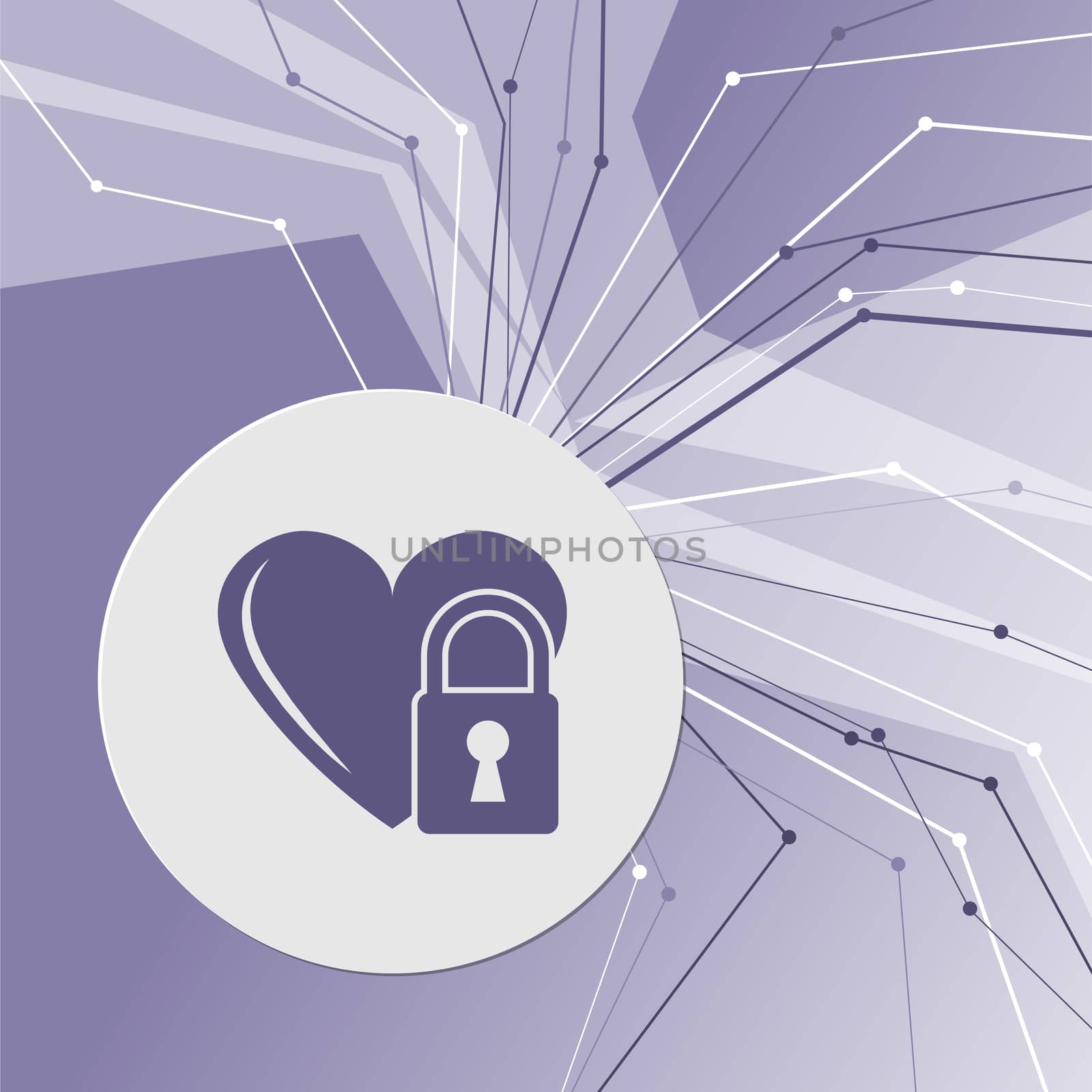 heart lock icon on purple abstract modern background. The lines in all directions. With room for your advertising.  by Adamchuk