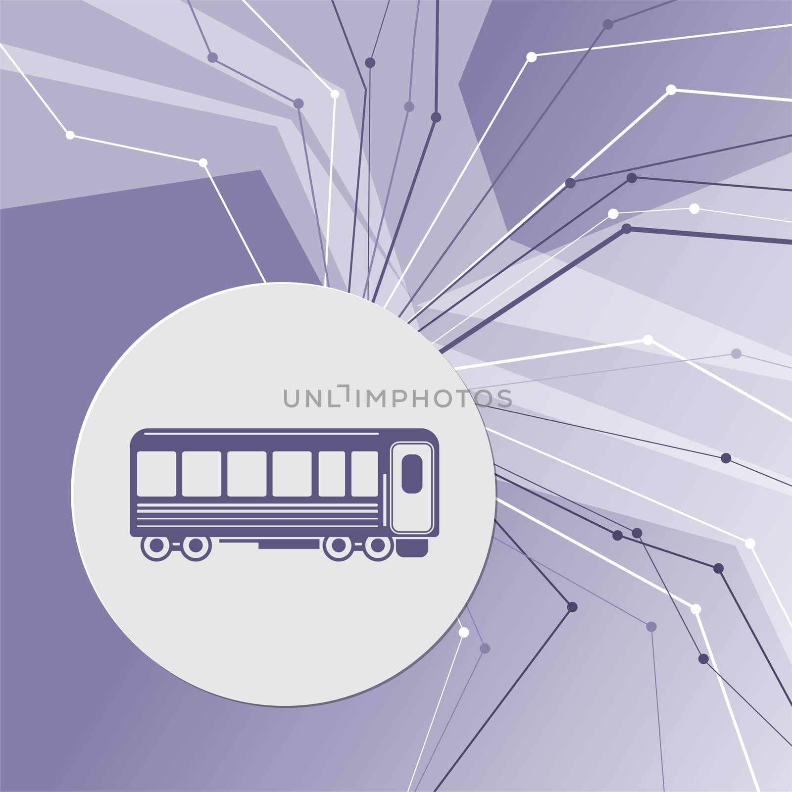 Passenger Wagons. Train icon on purple abstract modern background. The lines in all directions. With room for your advertising. illustration