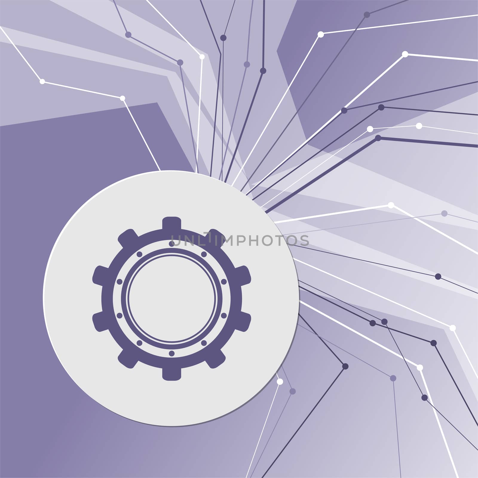 Gear, cog icon on purple abstract modern background. The lines in all directions. With room for your advertising. illustration