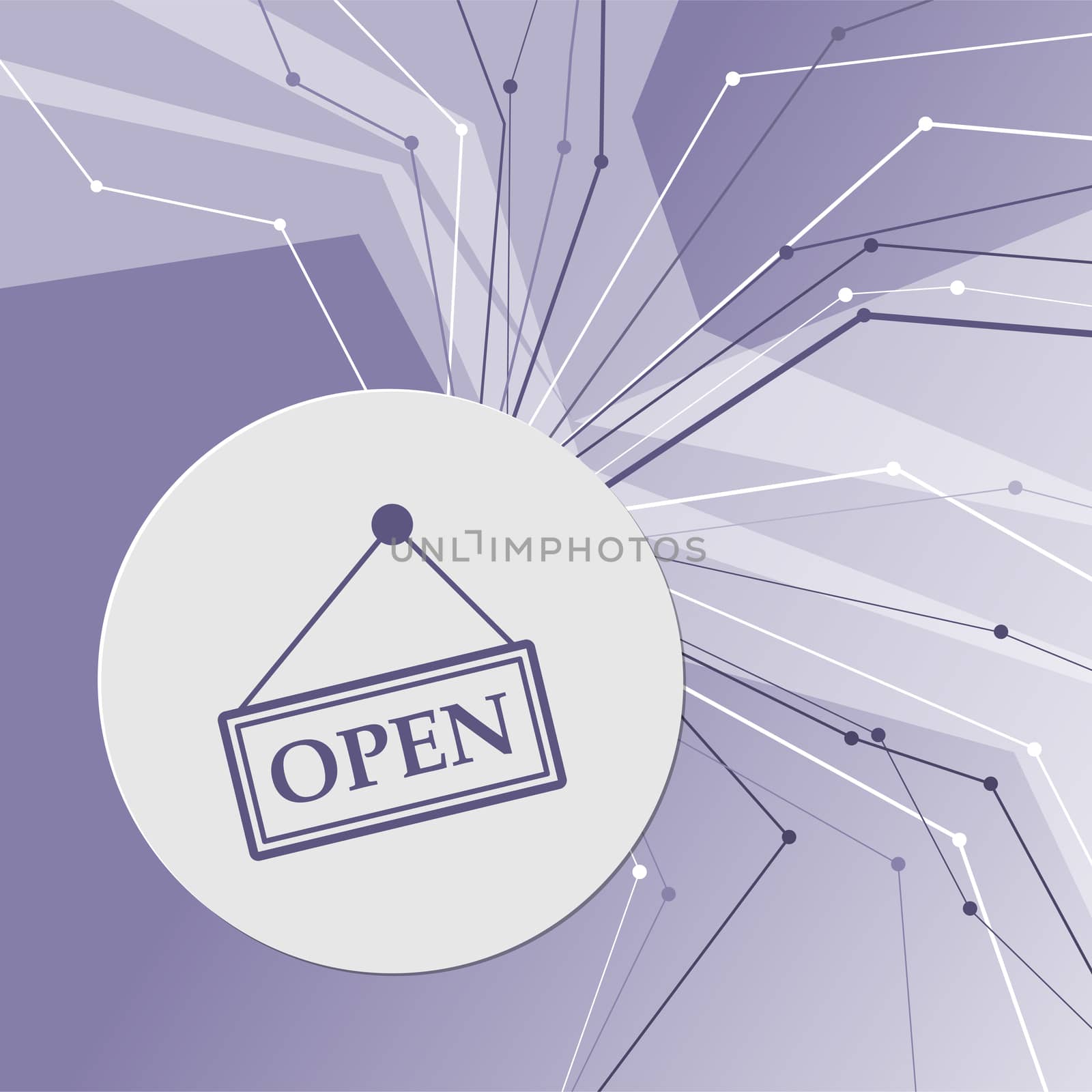 Open Icon on purple abstract modern background. The lines in all directions. With room for your advertising. illustration