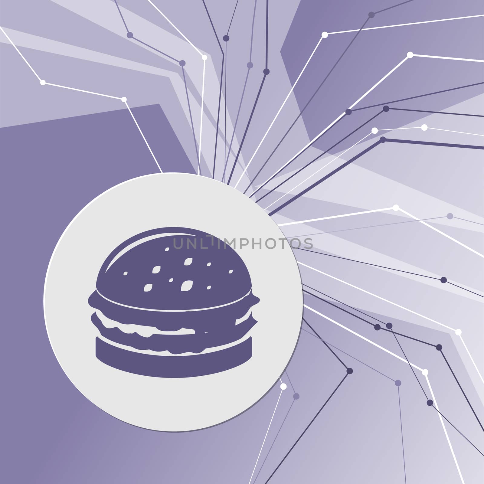 Burger, sandwich, hamburger icon on purple abstract modern background. The lines in all directions. With room for your advertising. illustration