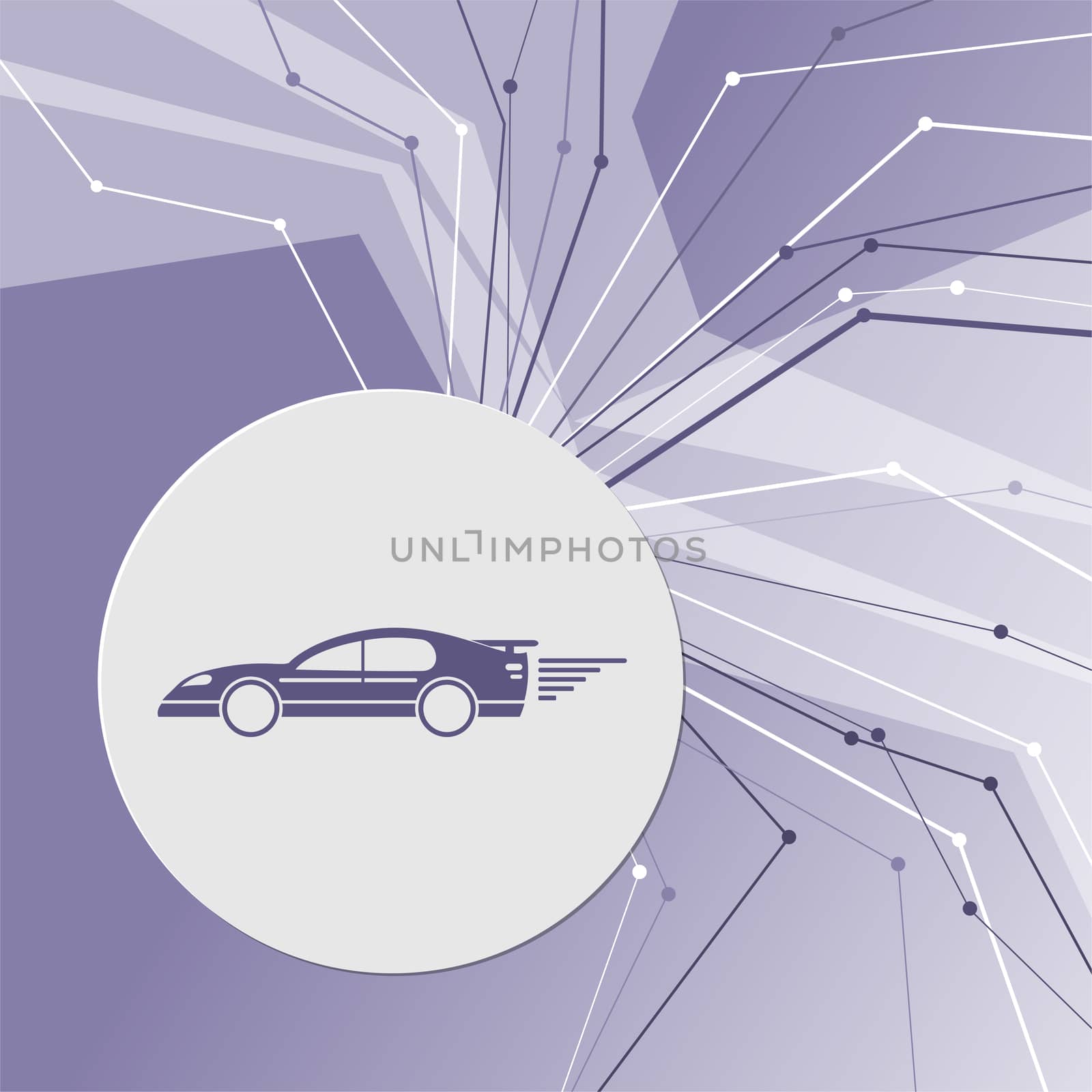 Super Car icon on purple abstract modern background. The lines in all directions. With room for your advertising. illustration