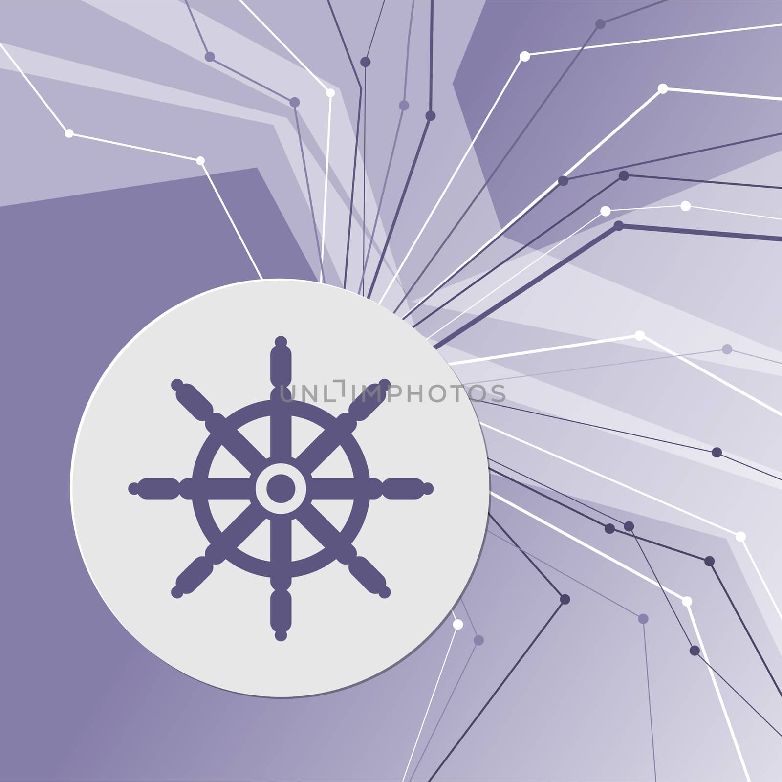 Ship steering wheel icon on purple abstract modern background. The lines in all directions. With room for your advertising. illustration