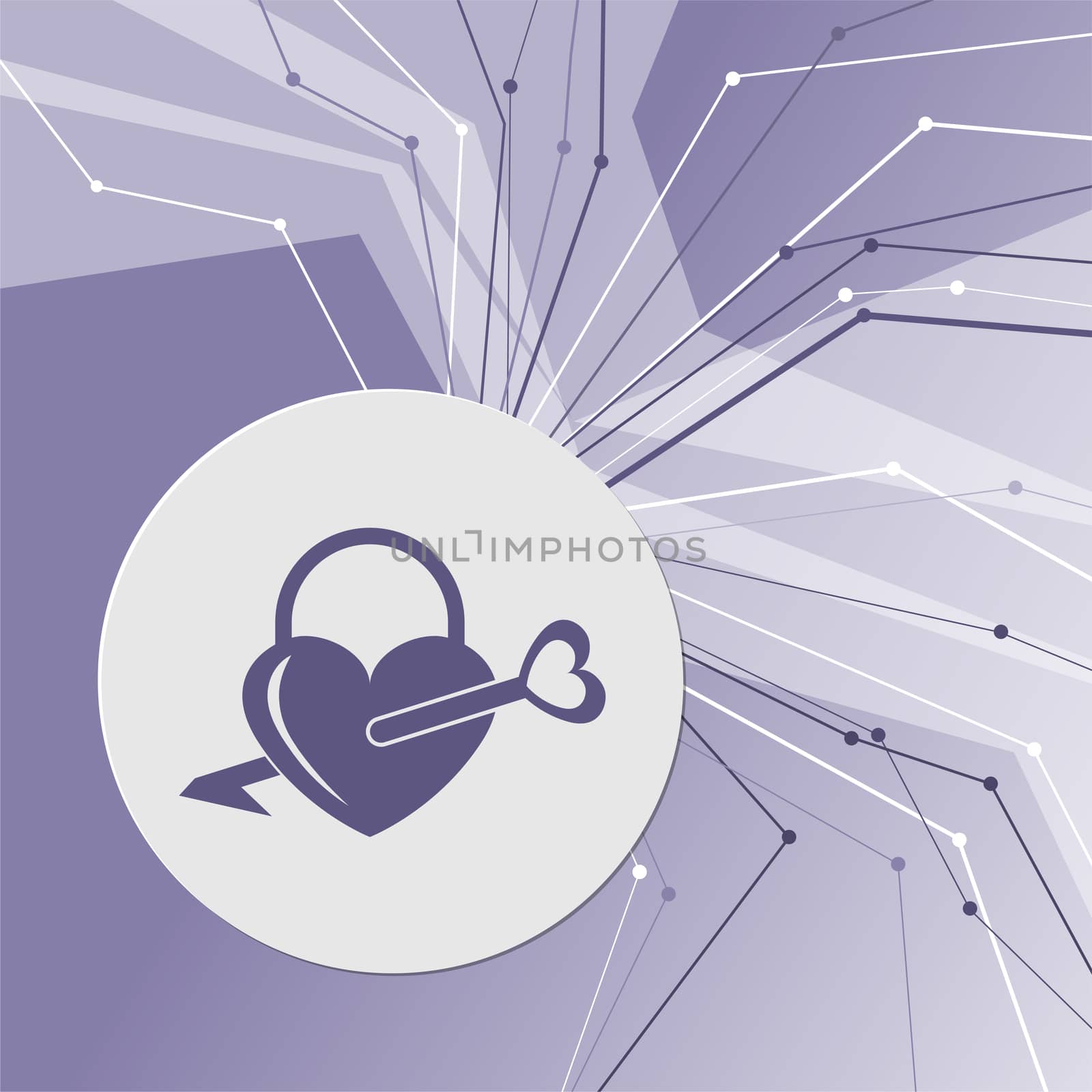 lock icons. A simple silhouette of the lock for the door. Shape of a heart. on purple abstract modern background. The lines in all directions. With room for your advertising.  by Adamchuk