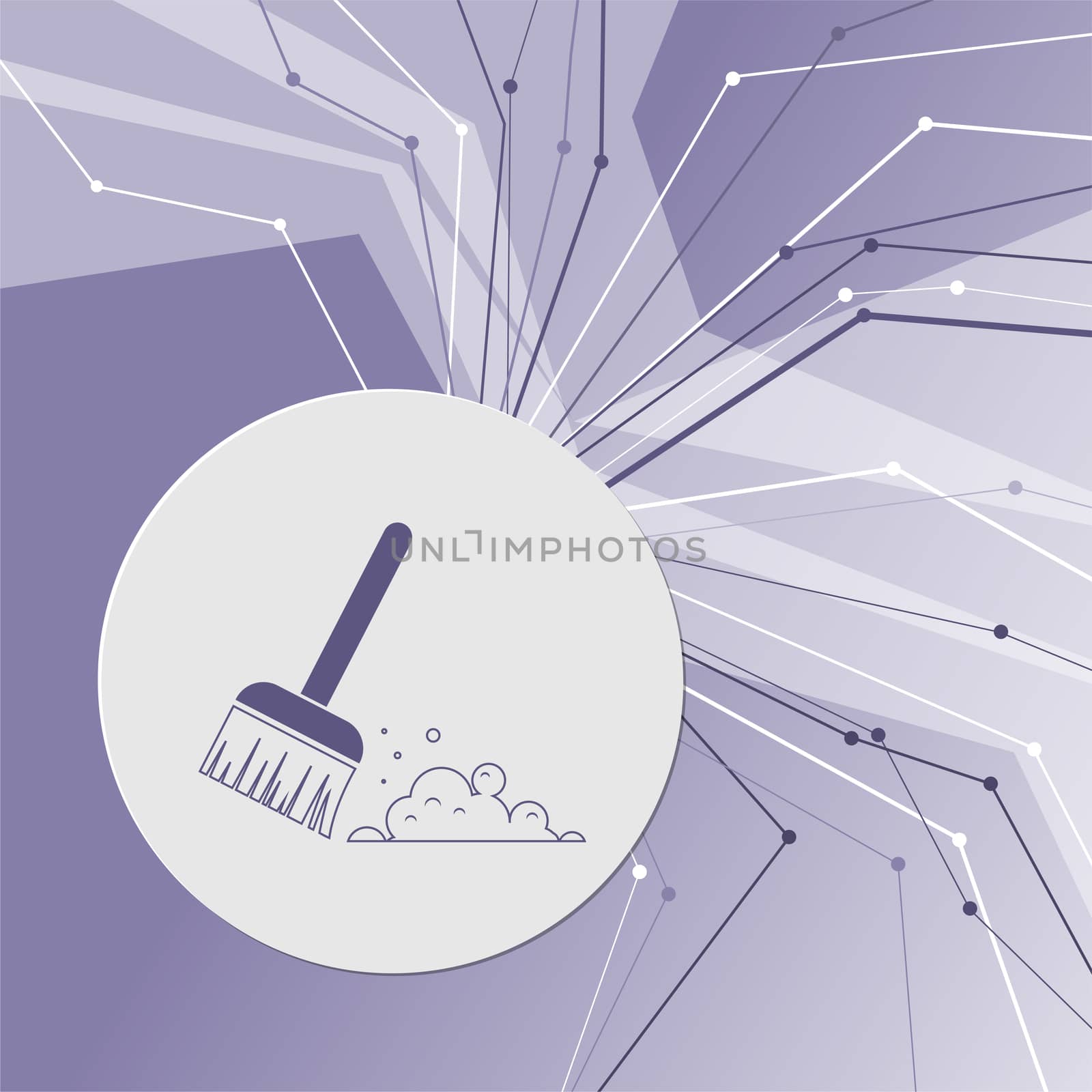 Broom icon on purple abstract modern background. The lines in all directions. With room for your advertising. illustration