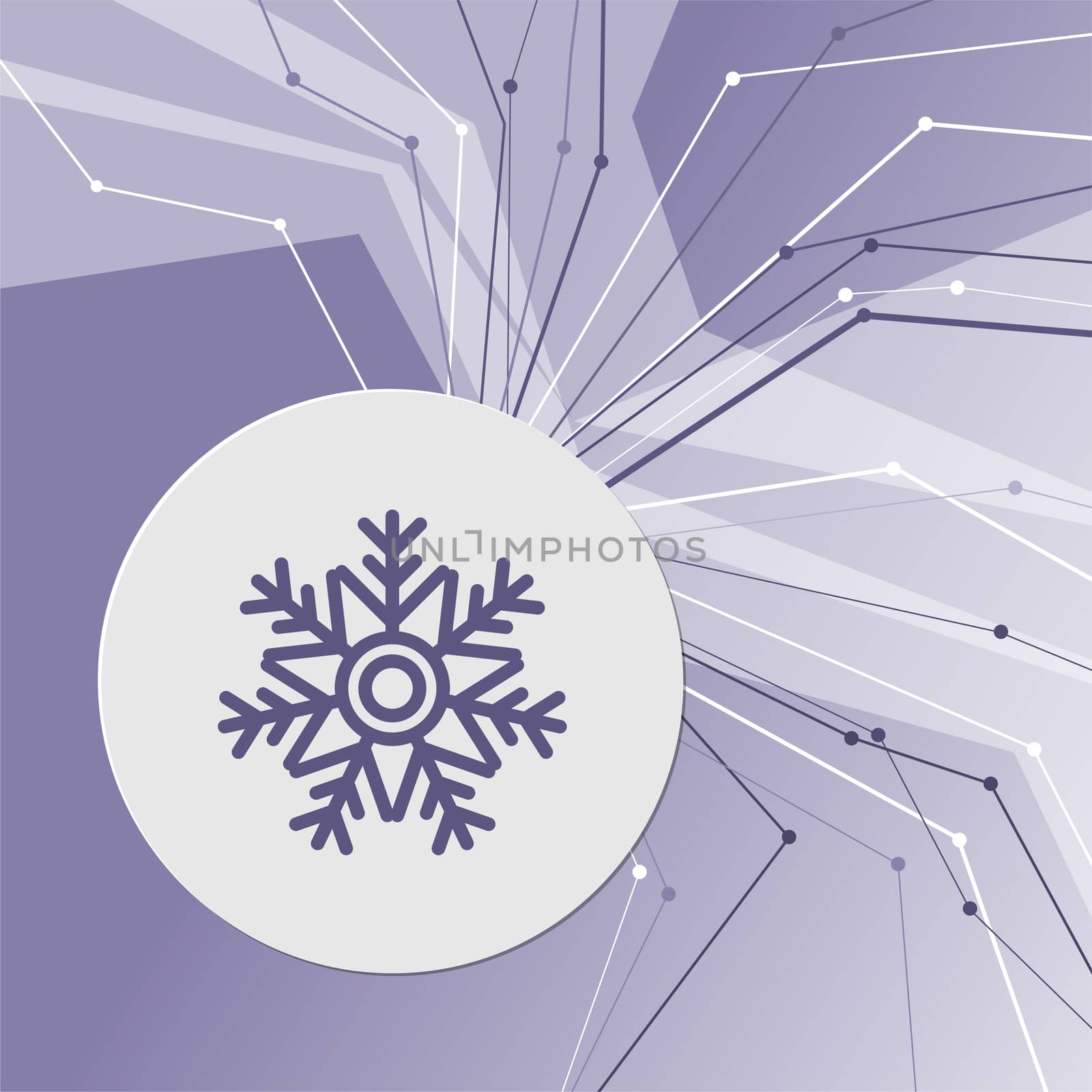Snowflake icon on purple abstract modern background. The lines in all directions. With room for your advertising. illustration