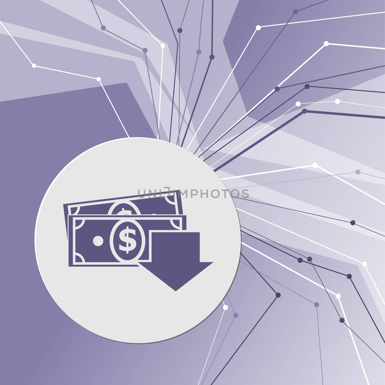 money cash icon on purple abstract modern background. The lines in all directions. With room for your advertising.  by Adamchuk