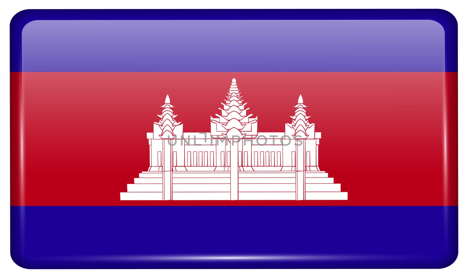 Flags of Cambodia in the form of a magnet on refrigerator with reflections light. illustration