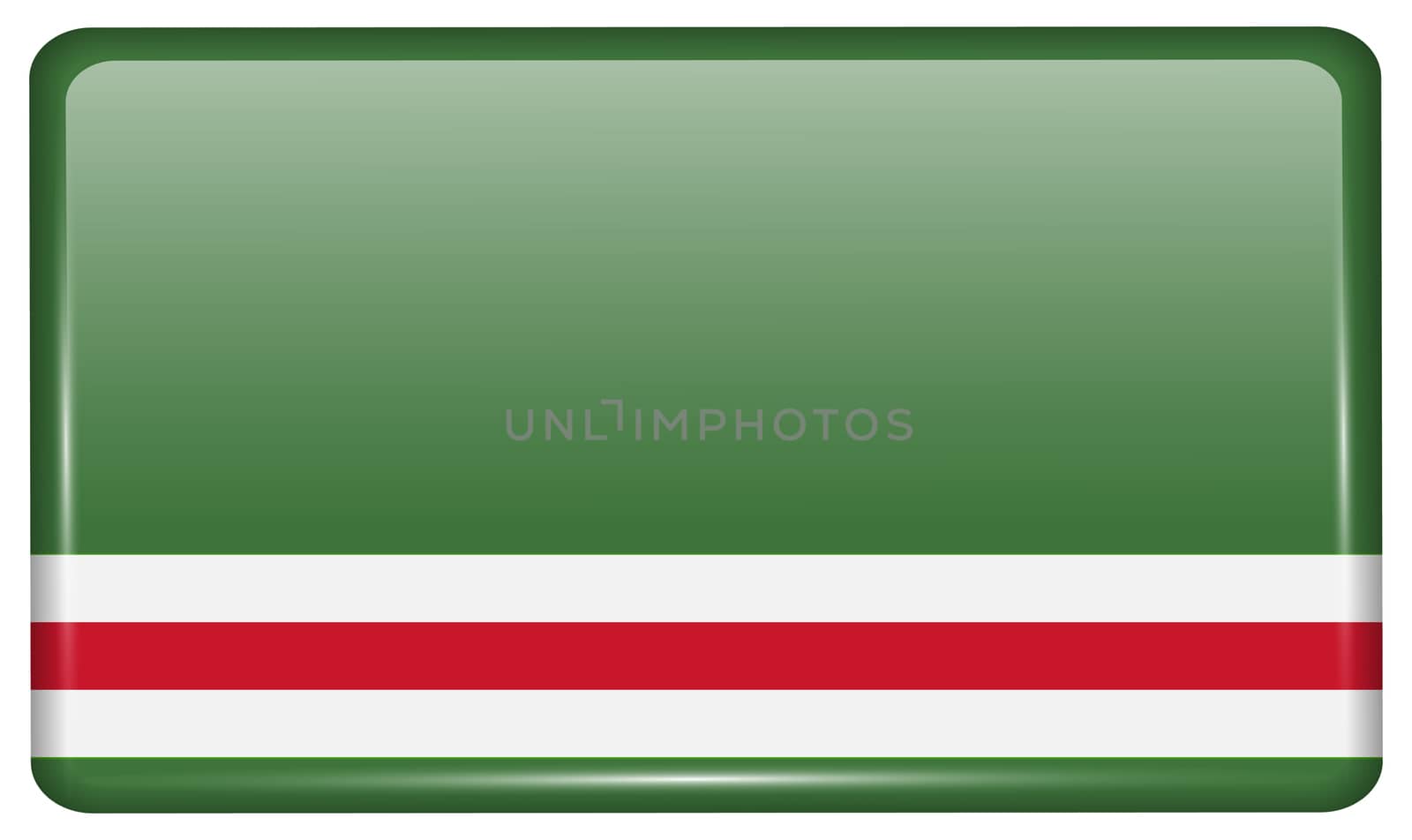 Flags of Chechen Republic of Ichkeria in the form of a magnet on refrigerator with reflections light. illustration
